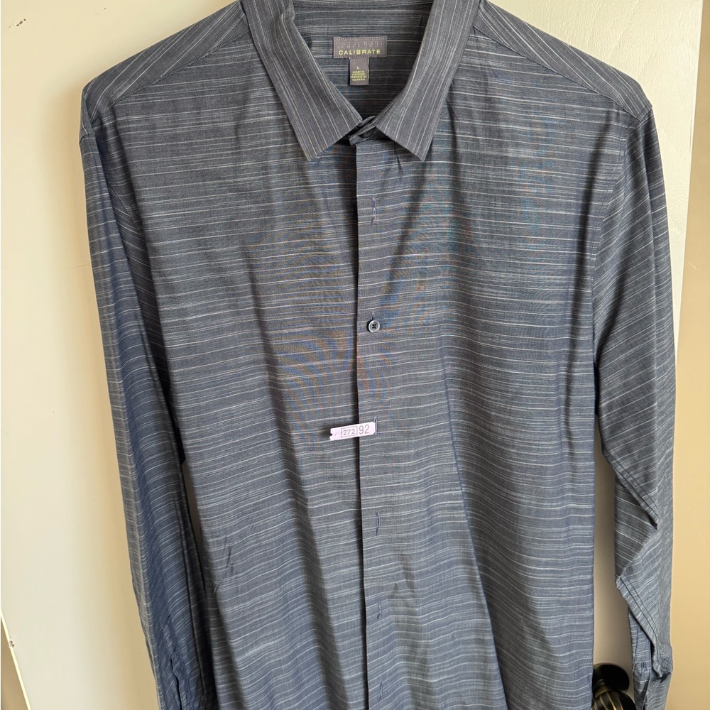 Calibrate | Dark Gray Striped Dress Shirt